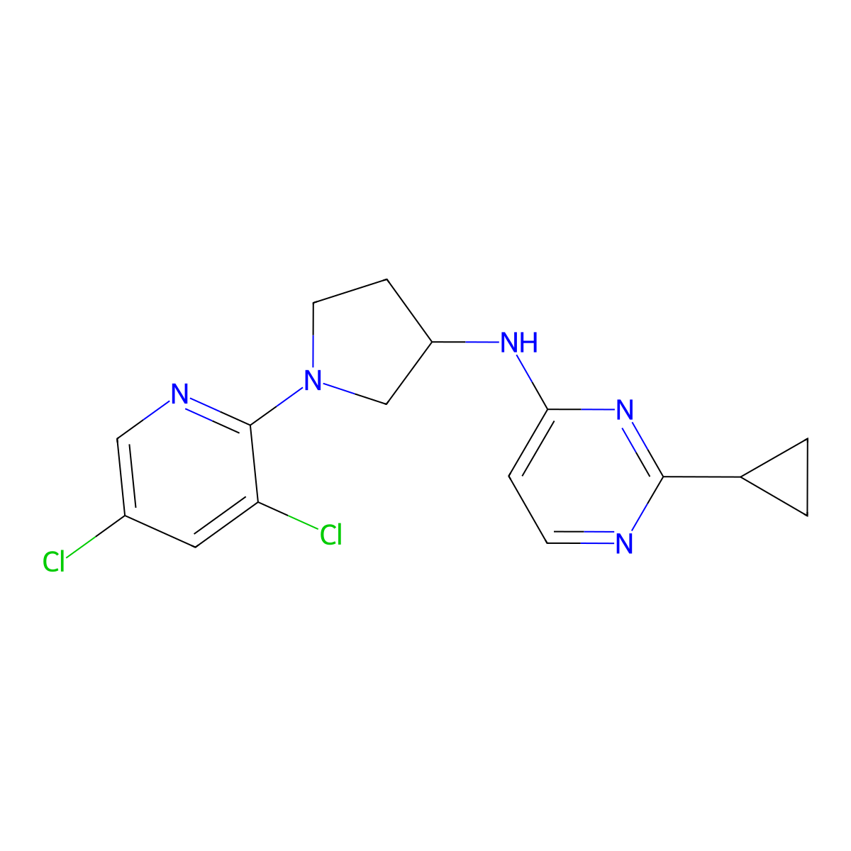 2-cyclopropyl-N-[1-(3,5-dichloropyridin-2-yl)pyrrolidin-3-yl]pyrimidin-4-amine molecular structure, CAS 3066725-70-7