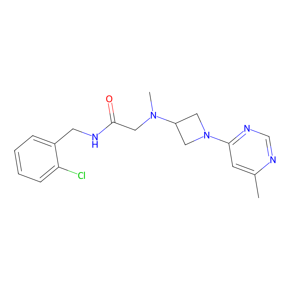 N-[(2-chlorophenyl)methyl]-2-[methyl-[1-(6-methylpyrimidin-4-yl)azetidin-3-yl]amino]acetamide molecular structure, CAS 3066733-36-3