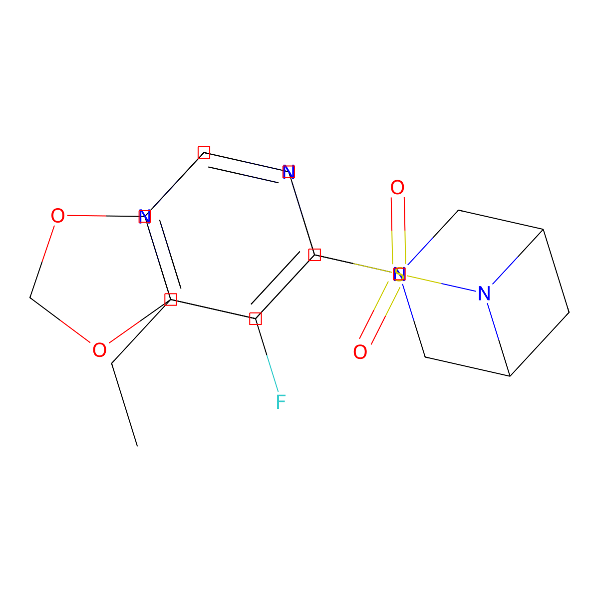 6-(1,3-Benzodioxol-5-ylsulfonyl)-3-(6-ethyl-5-fluoropyrimidin-4-yl)-3,6-diazabicyclo[3.1.1]heptane molecular structure, CAS 3066733-53-4