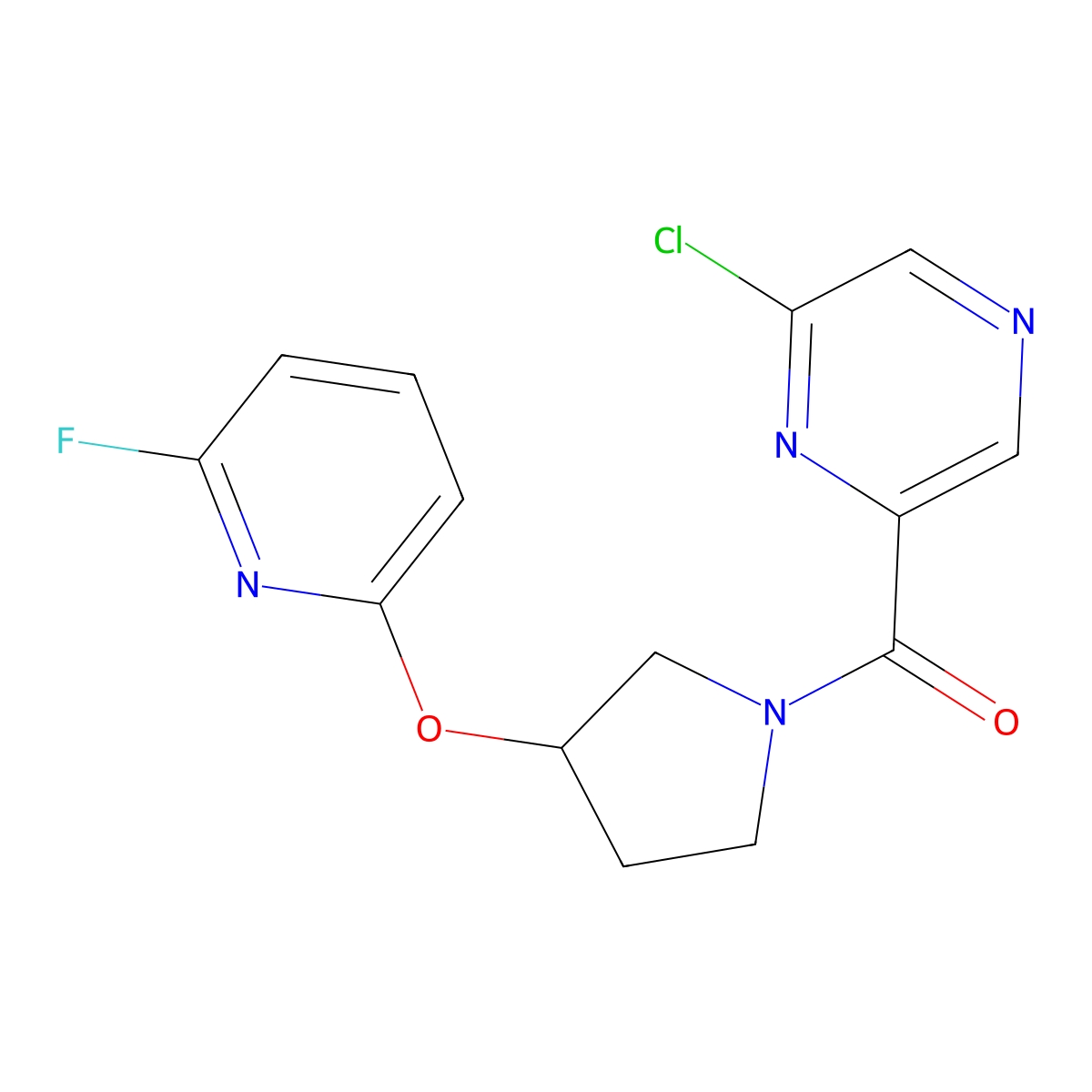 (6-Chloropyrazin-2-yl)-[3-(6-fluoropyridin-2-yl)oxypyrrolidin-1-yl]methanone molecular structure, CAS 3066733-67-0