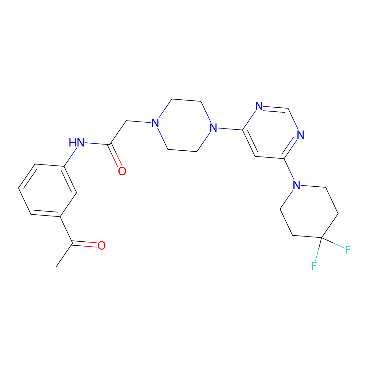 N-(3-acetylphenyl)-2-[4-[6-(4,4-difluoropiperidin-1-yl)pyrimidin-4-yl]piperazin-1-yl]acetamide molecular structure, CAS 3066748-20-4