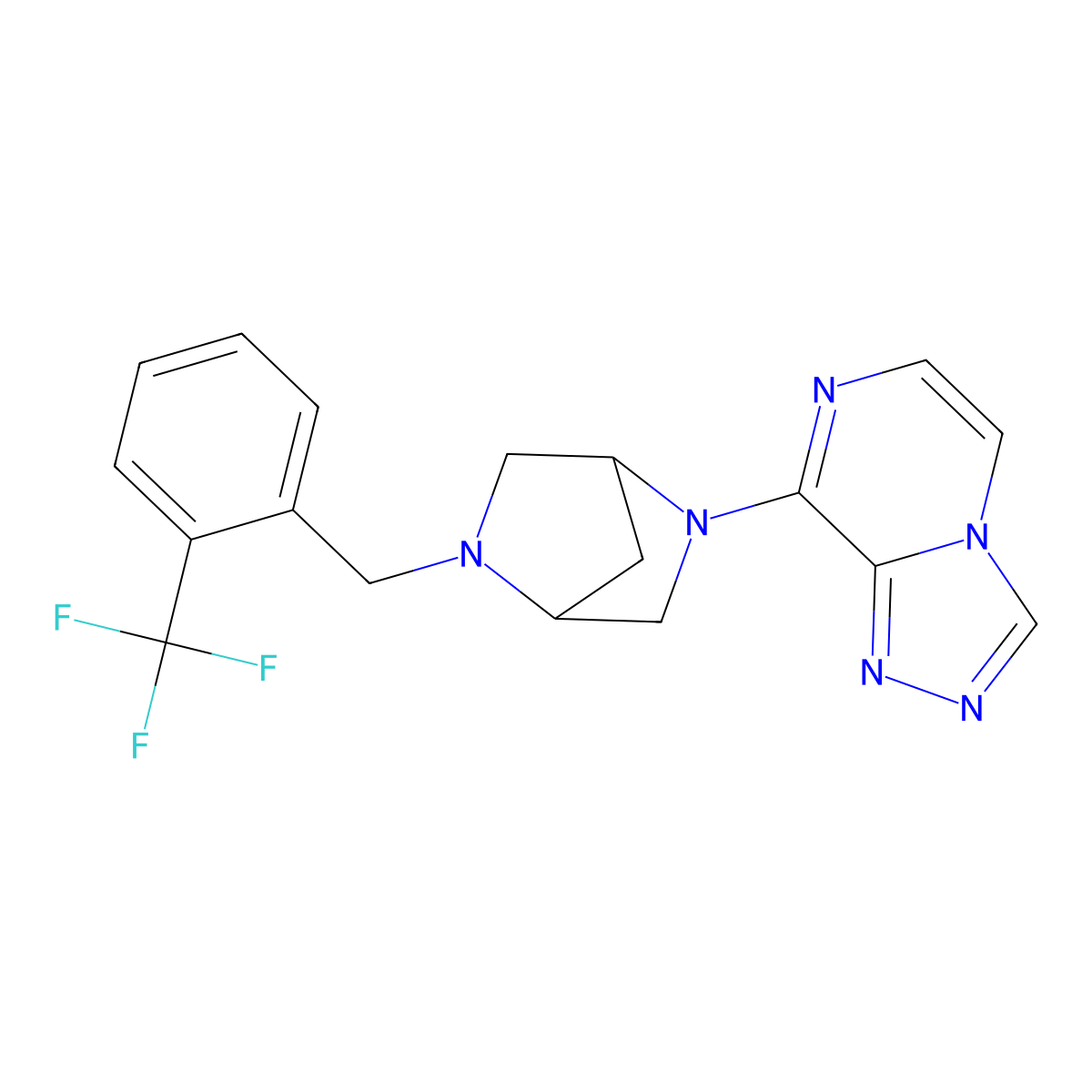 8-[5-[[2-(Trifluoromethyl)phenyl]methyl]-2,5-diazabicyclo[2.2.1]heptan-2-yl]-[1,2,4]triazolo[4,3-a]pyrazine molecular structure, CAS 3066779-54-9