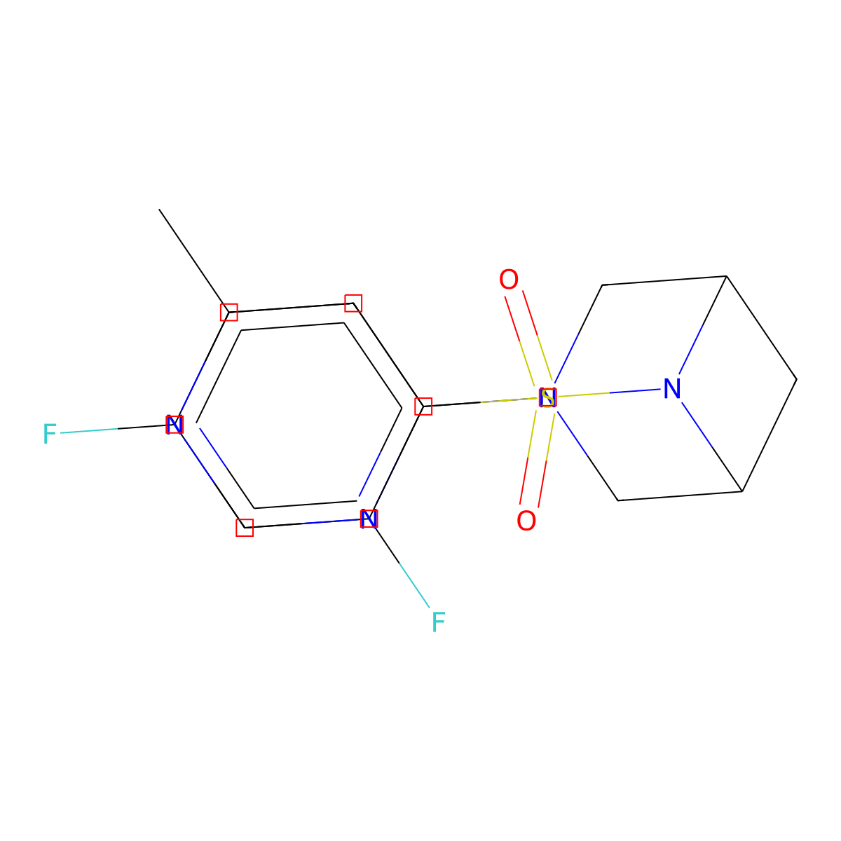 6-(2,4-Difluorophenyl)sulfonyl-3-(6-methylpyrimidin-4-yl)-3,6-diazabicyclo[3.1.1]heptane molecular structure, CAS 3066785-79-0