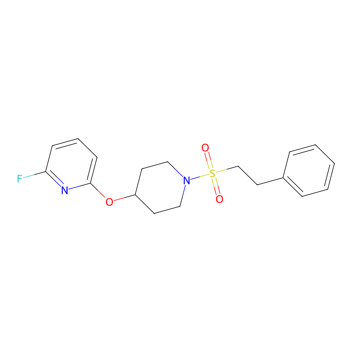 2-Fluoro-6-{[1-(2-phenylethanesulfonyl)piperidin-4-yl]oxy}pyridine molecular structure, CAS 3066785-84-7