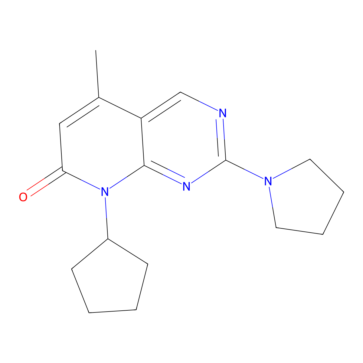 8-Cyclopentyl-5-methyl-2-pyrrolidin-1-ylpyrido[2,3-d]pyrimidin-7-one molecular structure, CAS 3066834-44-1