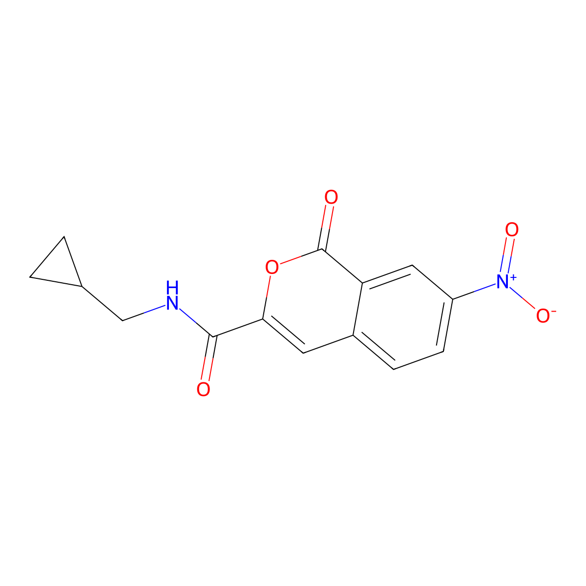 N-(cyclopropylmethyl)-7-nitro-1-oxoisochromene-3-carboxamide molecular structure, CAS 3066860-08-7
