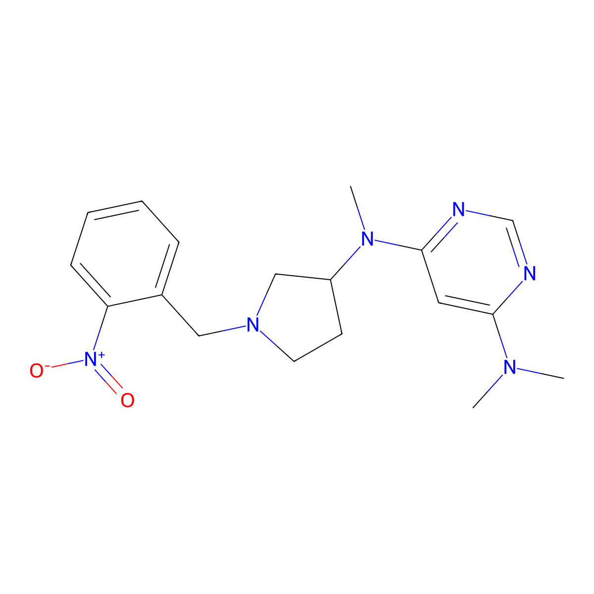 4-N,6-N,6-N-trimethyl-4-N-[1-[(2-nitrophenyl)methyl]pyrrolidin-3-yl]pyrimidine-4,6-diamine molecular structure, CAS 3066860-62-3