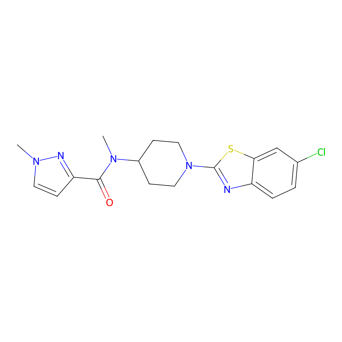 N-[1-(6-chloro-1,3-benzothiazol-2-yl)piperidin-4-yl]-N,1-dimethylpyrazole-3-carboxamide molecular structure, CAS 3066862-29-8