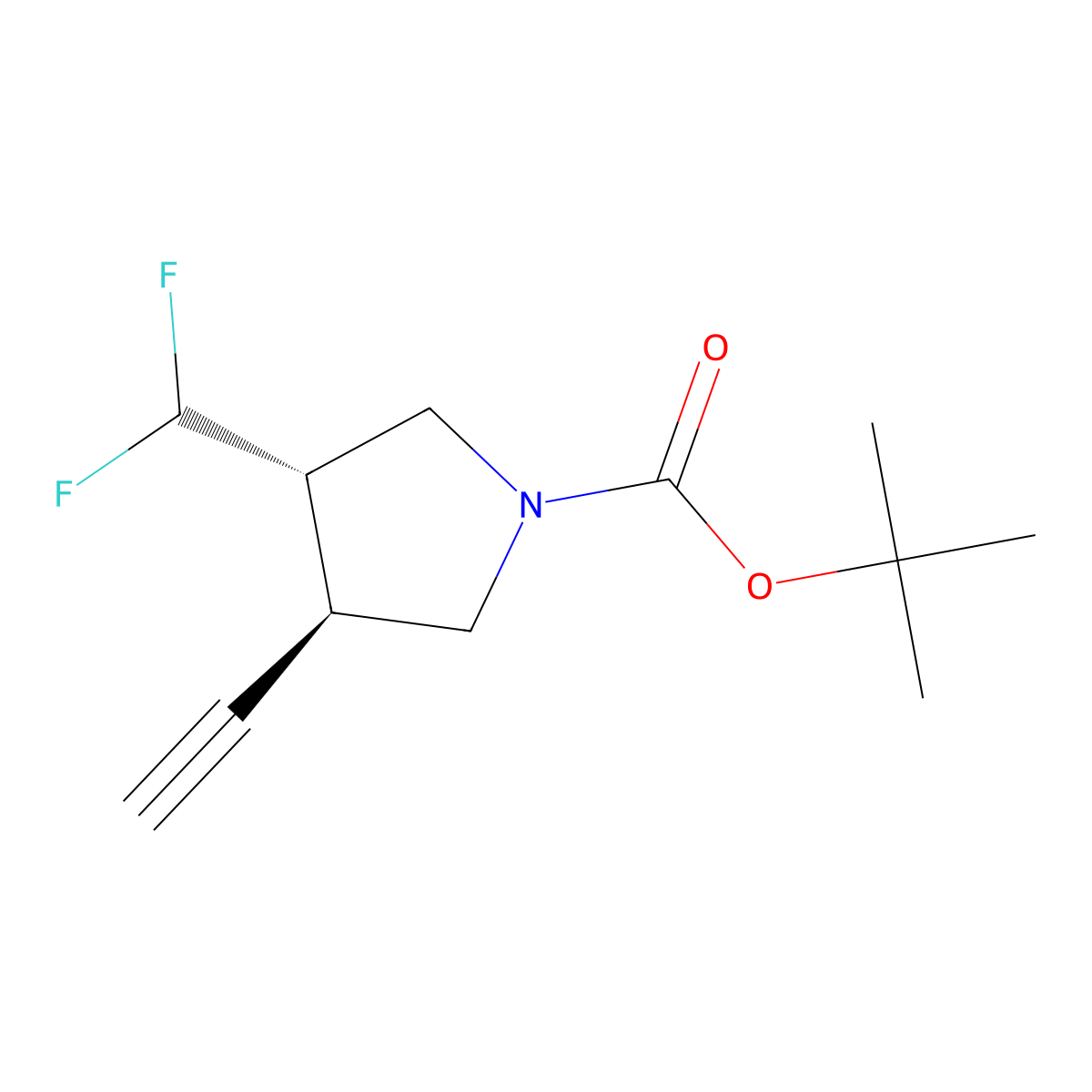 tert-butyl (3S,4R)-3-(difluoromethyl)-4-ethynylpyrrolidine-1-carboxylate molecular structure, CAS 3066888-64-7