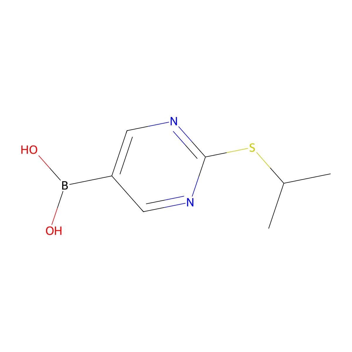 (2-(Isopropylthio)pyrimidin-5-yl)boronic acid molecular structure, CAS 3067074-57-8