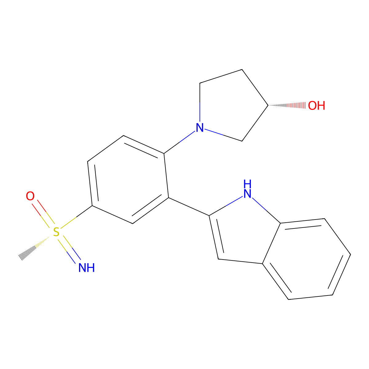 (S)-1-[2-(1H-Indol-2-yl)-4-[(S)-S-methylsulfonimidoyl]phenyl]pyrrolidin-3-ol molecular structure, CAS 3067184-99-7