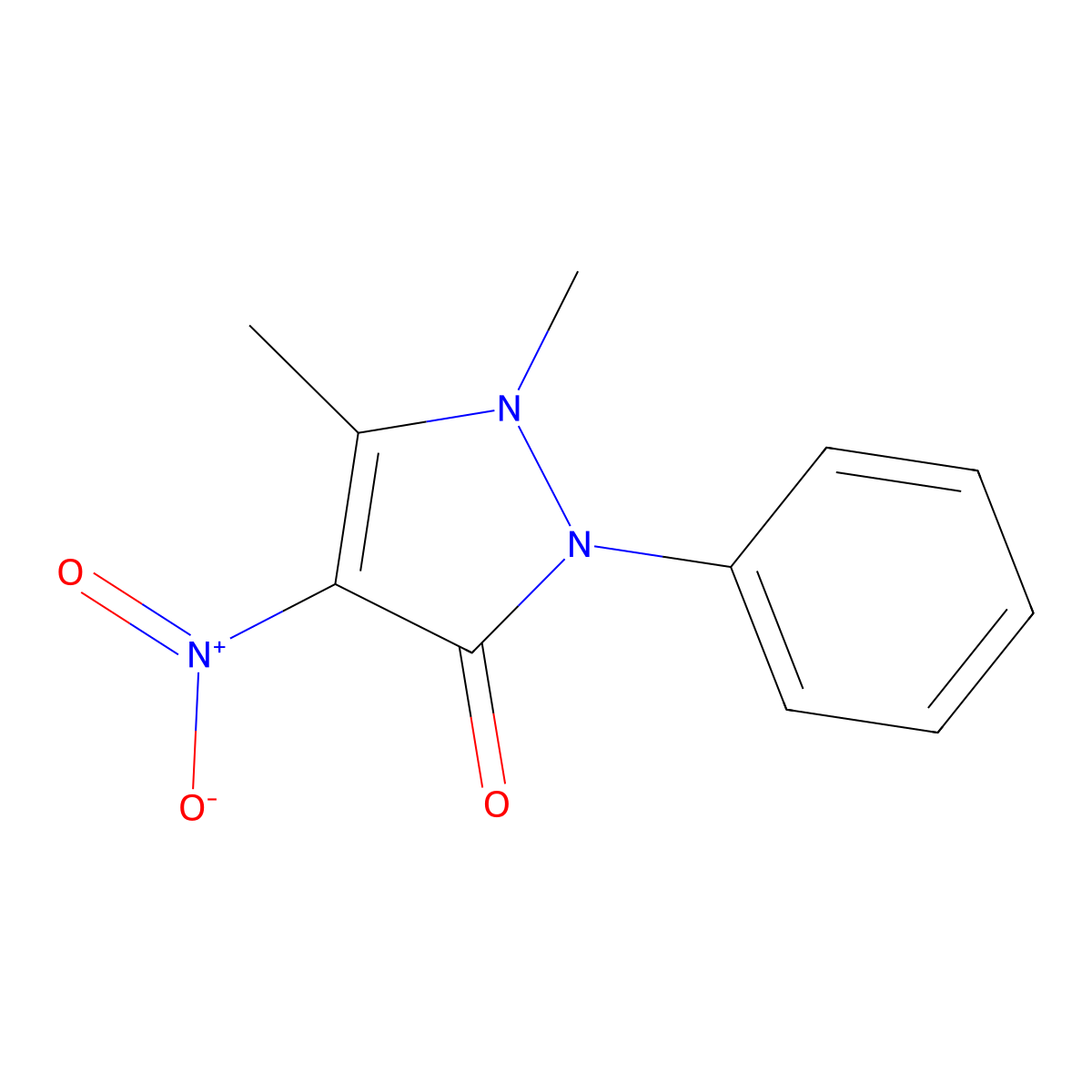 1,5-Dimethyl-4-nitro-2-phenylpyrazol-3-one molecular structure, CAS 30672-29-8