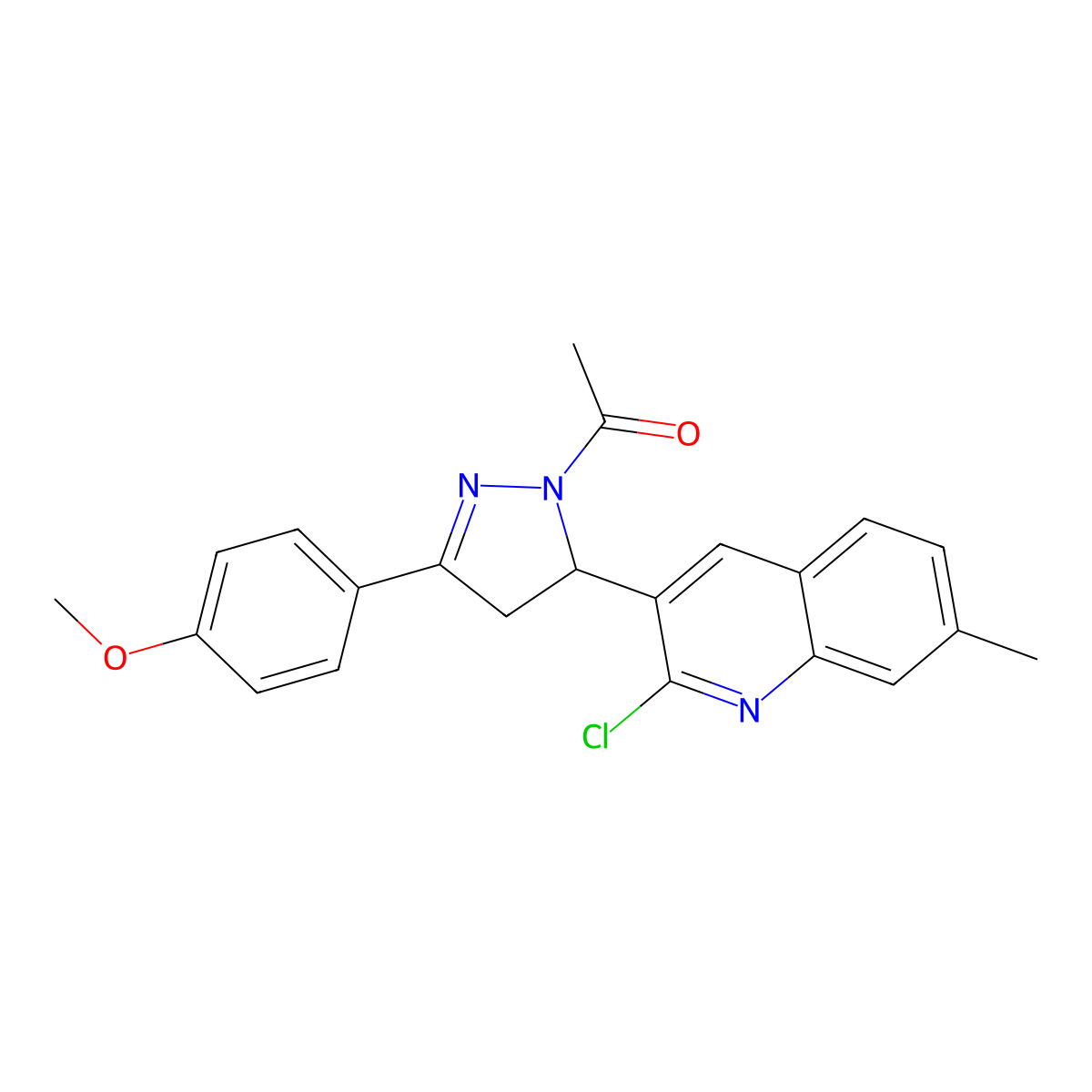 1-[3-(2-Chloro-7-methylquinolin-3-yl)-5-(4-methoxyphenyl)-3,4-dihydropyrazol-2-yl]ethanone molecular structure, CAS 306729-94-2