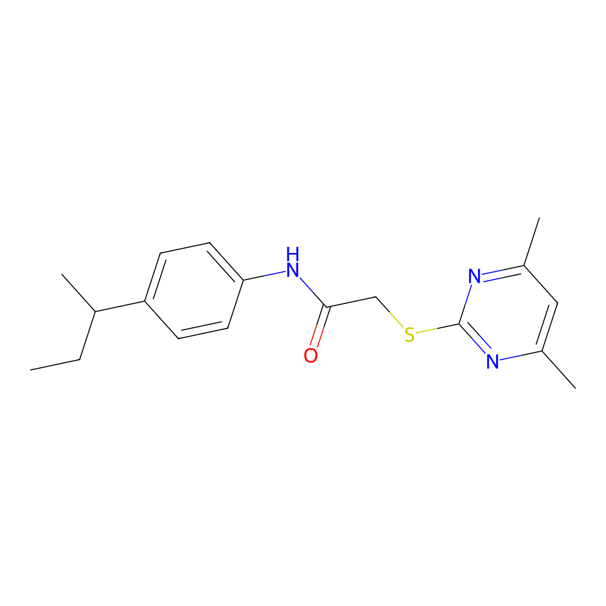 N-[4-(sec-butyl)phenyl]-2-[(4,6-dimethyl-2-pyrimidinyl)sulfanyl]acetamide molecular structure, CAS 306729-98-6