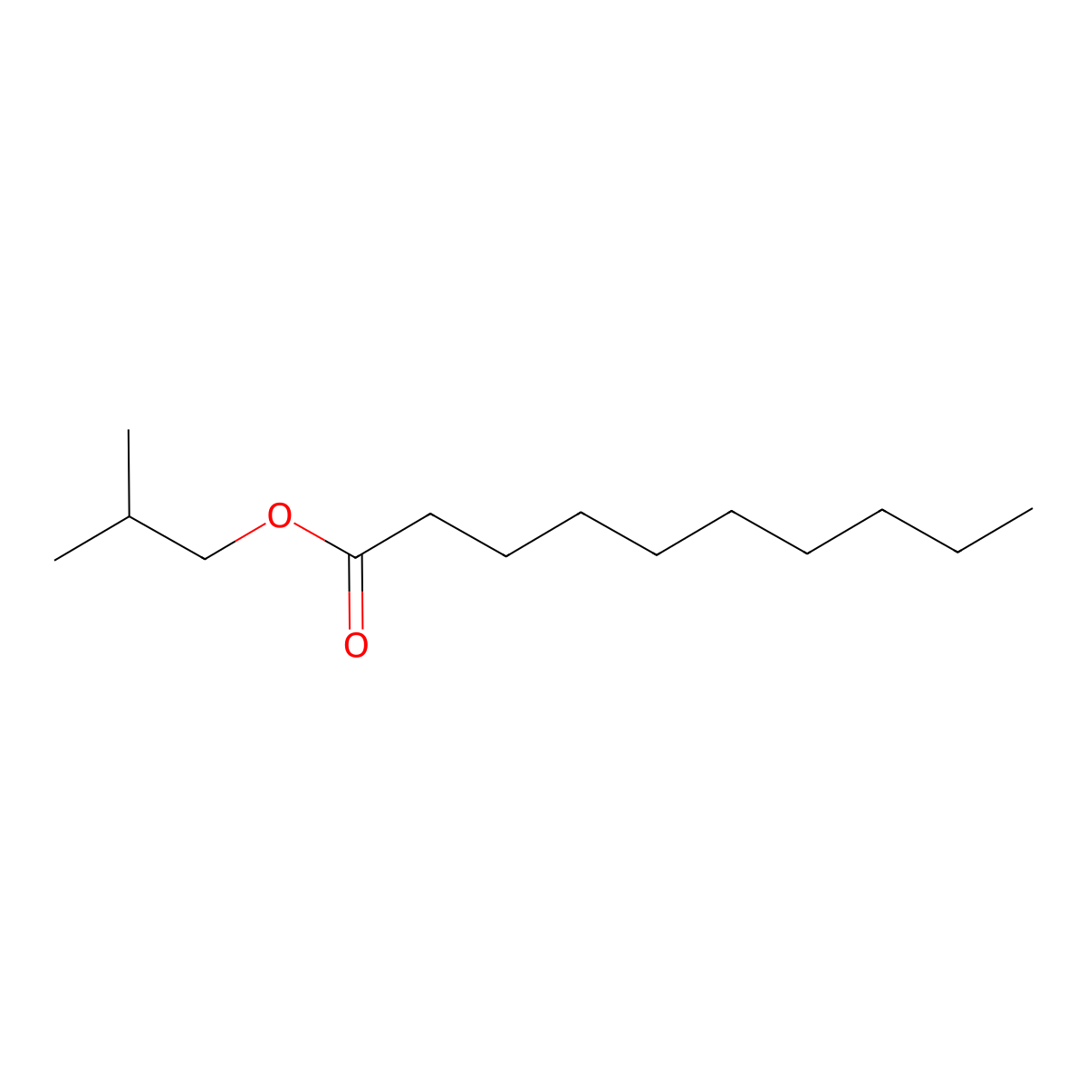 Isobutyl decanoate molecular structure, CAS 30673-38-2