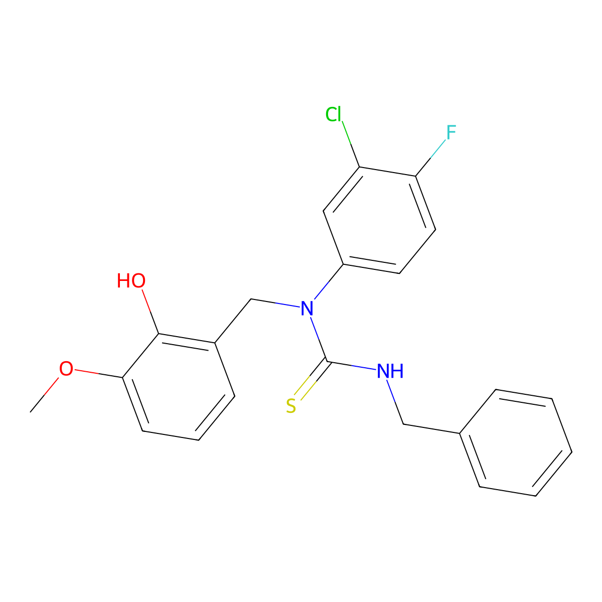 N'-benzyl-N-(3-chloro-4-fluorophenyl)-N-(2-hydroxy-3-methoxybenzyl)thiourea molecular structure, CAS 306730-50-7