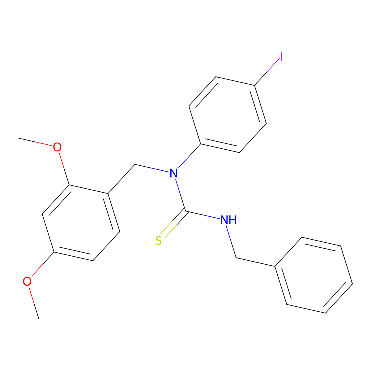 N'-benzyl-N-(2,4-dimethoxybenzyl)-N-(4-iodophenyl)thiourea molecular structure, CAS 306730-51-8