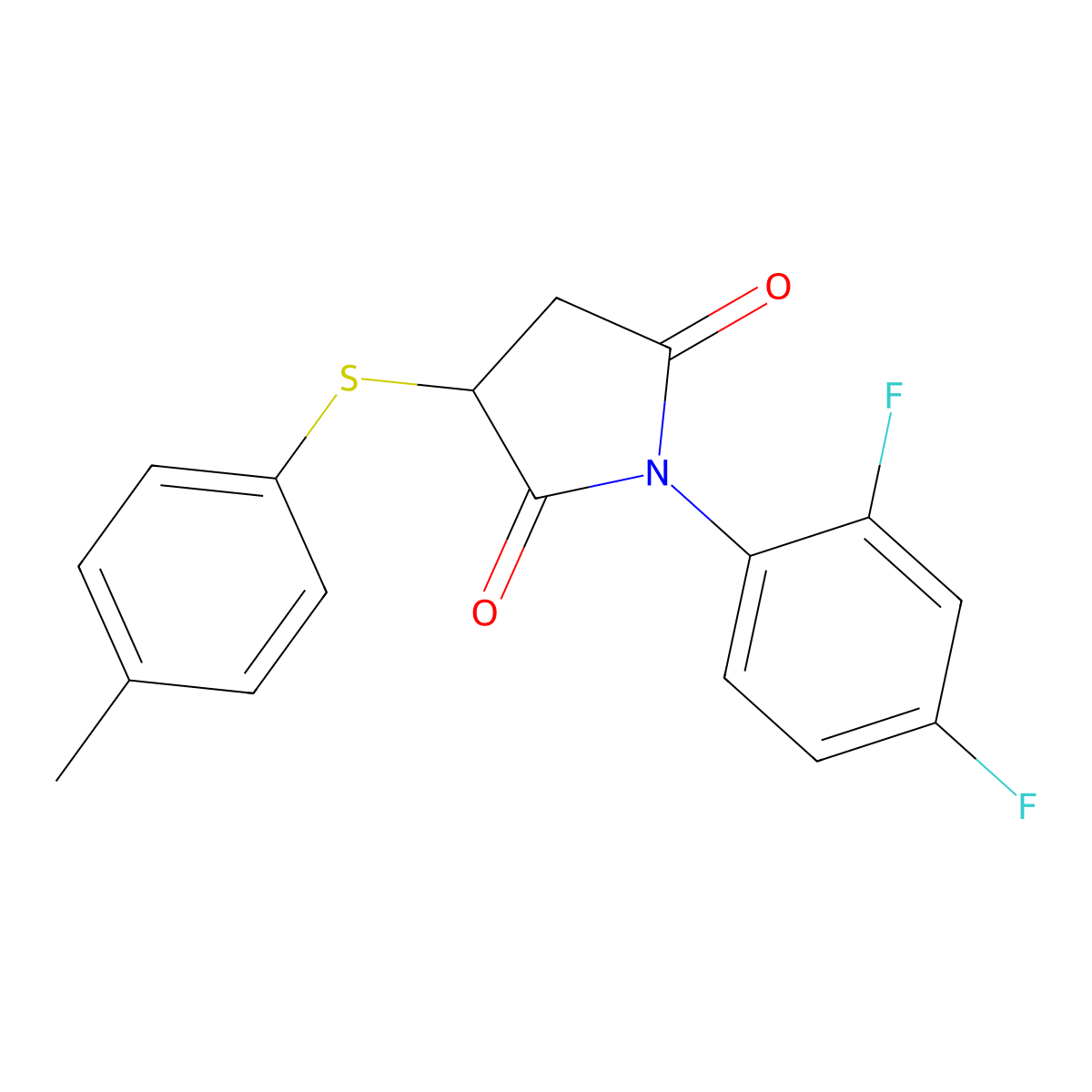 1-(2,4-Difluorophenyl)-3-[(4-methylphenyl)sulfanyl]pyrrolidine-2,5-dione molecular structure, CAS 306730-68-7