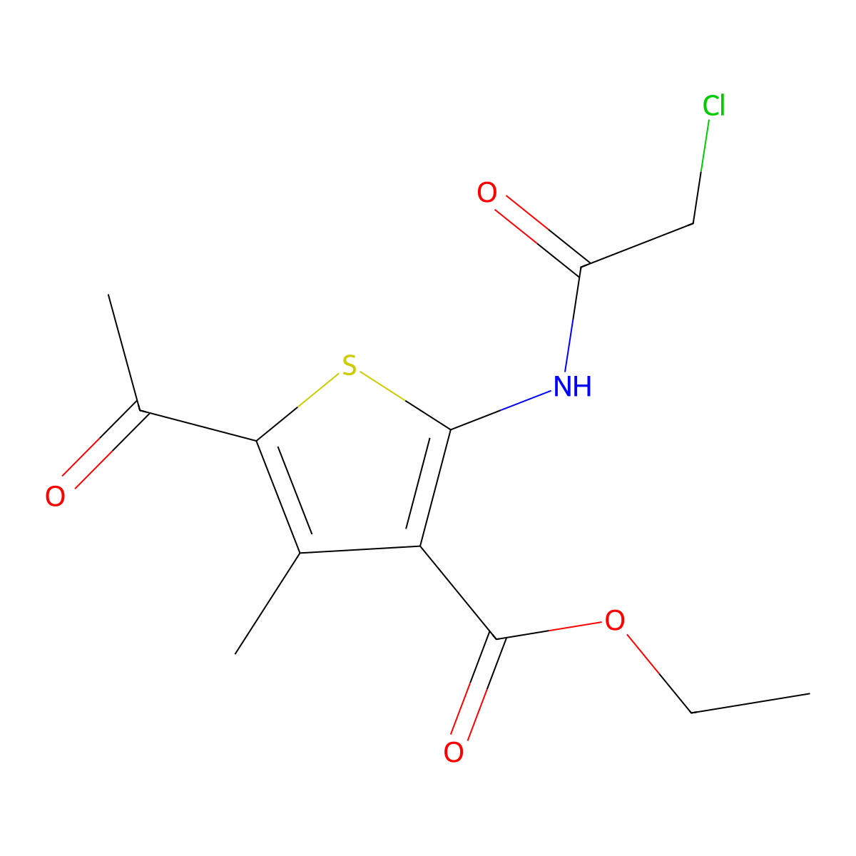 Ethyl 5-acetyl-2-(2-chloroacetamido)-4-methylthiophene-3-carboxylate molecular structure, CAS 306731-53-3