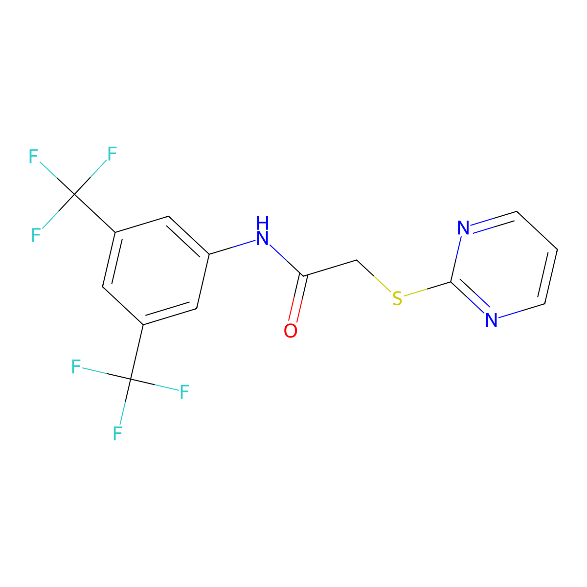 N-[3,5-bis(trifluoromethyl)phenyl]-2-pyrimidin-2-ylthioacetamide molecular structure, CAS 306732-38-7
