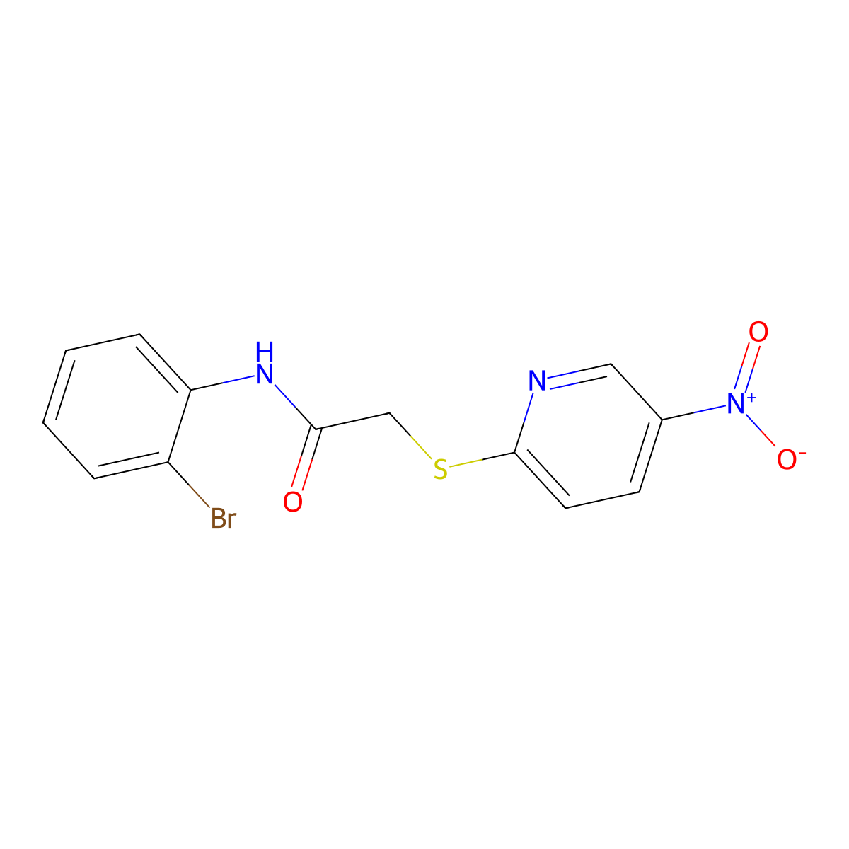 N-(2-bromophenyl)-2-(5-nitropyridin-2-yl)sulfanylacetamide molecular structure, CAS 306732-40-1