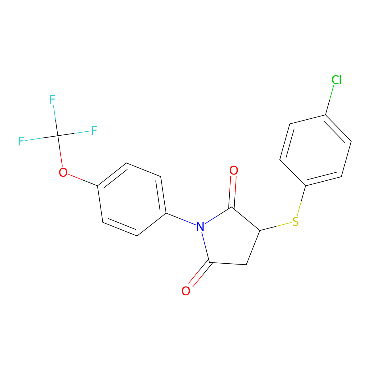 3-(4-Chlorophenylthio)-1-[4-(trifluoromethoxy)phenyl]azolidine-2,5-dione molecular structure, CAS 306732-50-3