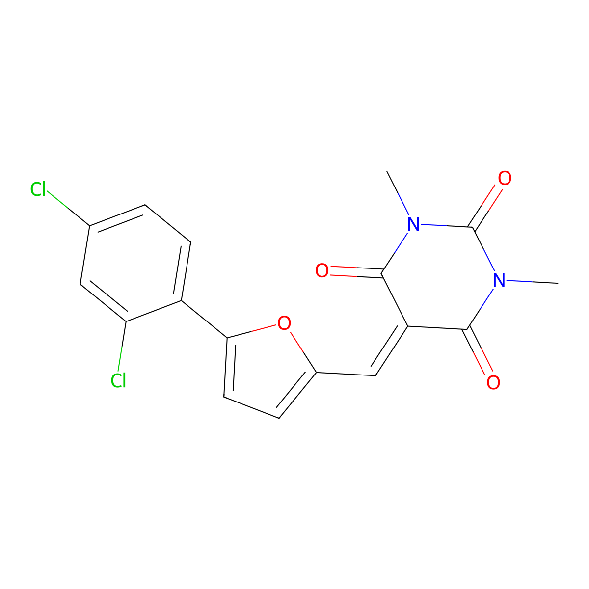 5-{[5-(2,4-dichlorophenyl)furan-2-yl]methylidene}-1,3-dimethylpyrimidine-2,4,6(1H,3H,5H)-trione molecular structure, CAS 306732-58-1