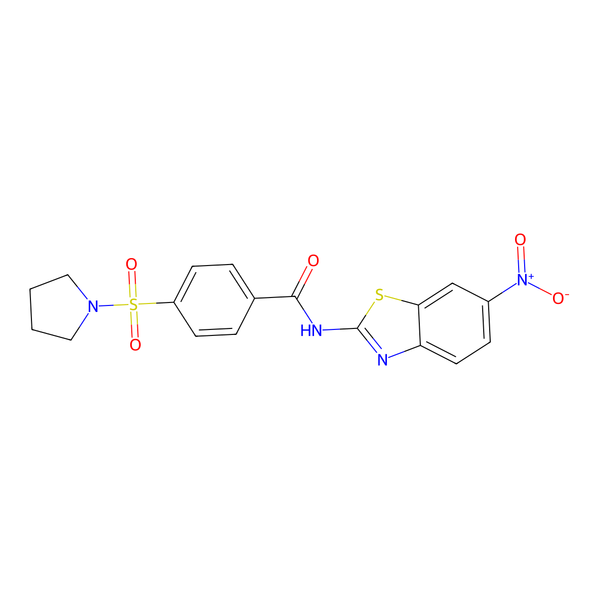 N-(6-nitrobenzo[d]thiazol-2-yl)-4-(pyrrolidin-1-ylsulfonyl)benzamide molecular structure, CAS 306736-03-8
