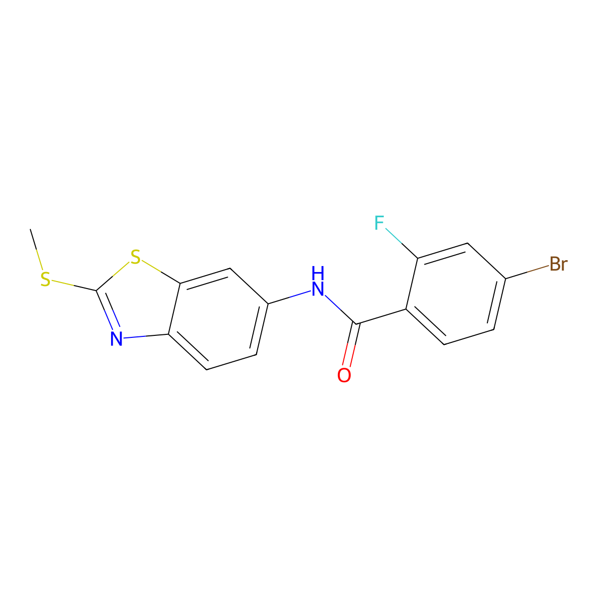 4-bromo-2-fluoro-N-(2-(methylthio)benzo[d]thiazol-6-yl)benzamide molecular structure, CAS 306736-05-0