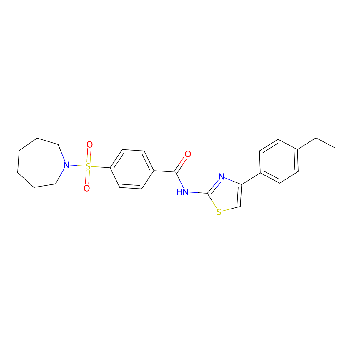 4-(azepan-1-ylsulfonyl)-N-(4-(4-ethylphenyl)thiazol-2-yl)benzamide molecular structure, CAS 306736-16-3