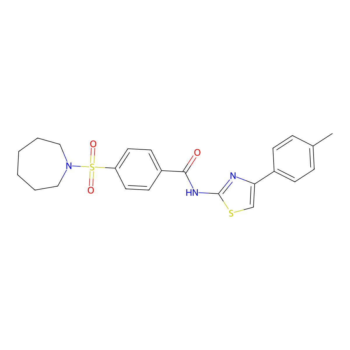 4-(azepan-1-ylsulfonyl)-N-(4-(p-tolyl)thiazol-2-yl)benzamide molecular structure, CAS 306736-22-1