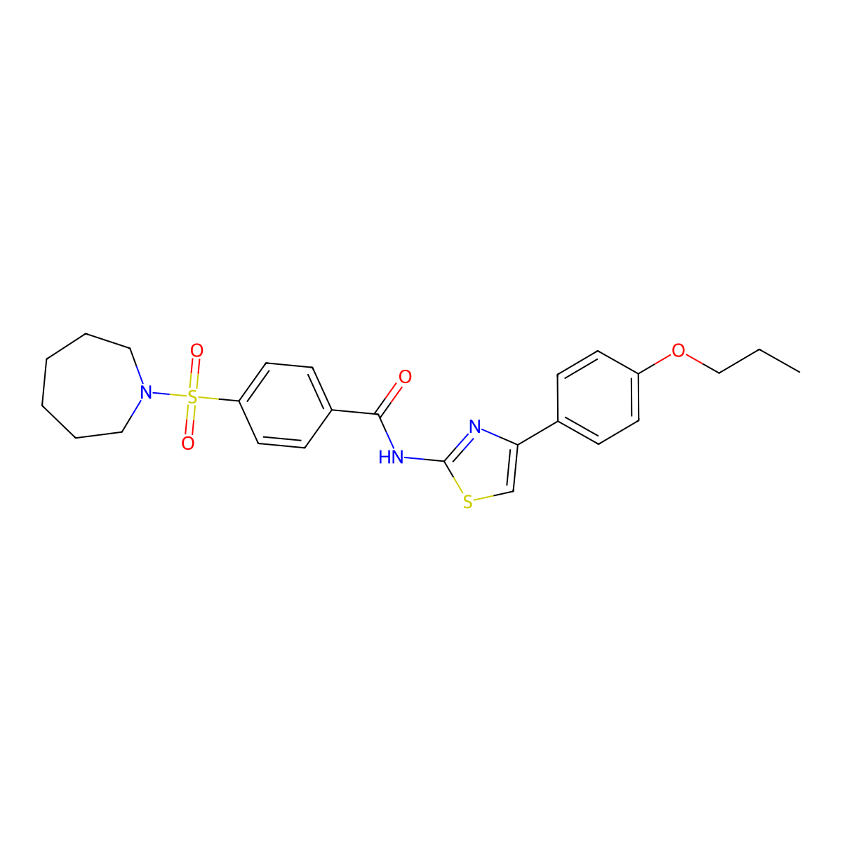 4-(azepan-1-ylsulfonyl)-N-(4-(4-propoxyphenyl)thiazol-2-yl)benzamide molecular structure, CAS 306736-23-2
