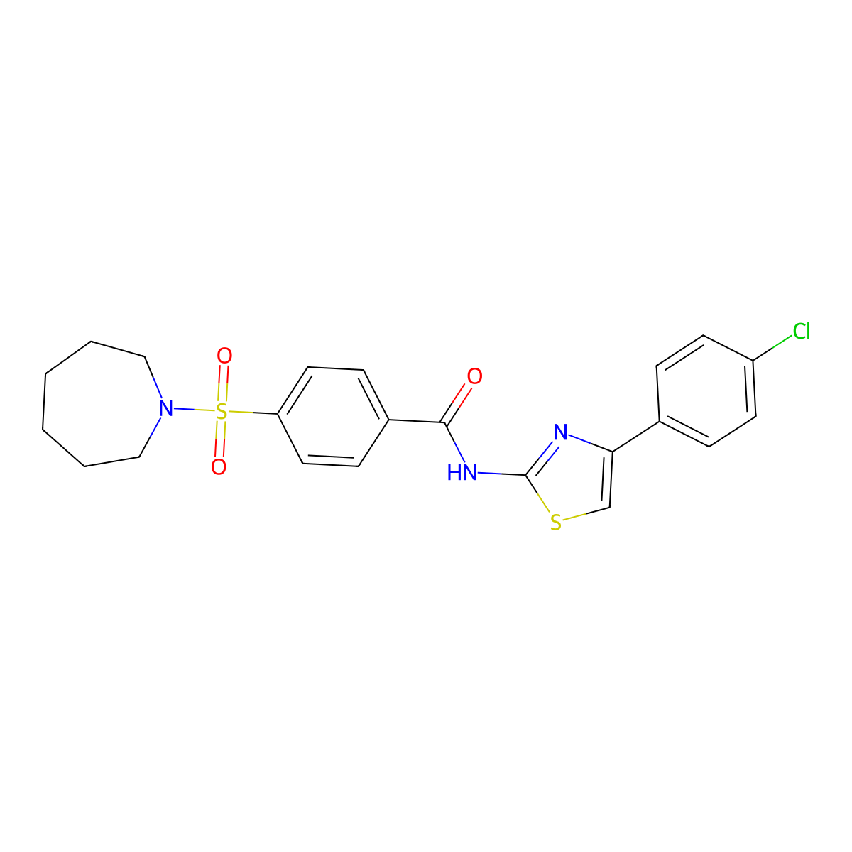 4-(azepan-1-ylsulfonyl)-N-(4-(4-chlorophenyl)thiazol-2-yl)benzamide molecular structure, CAS 306736-24-3