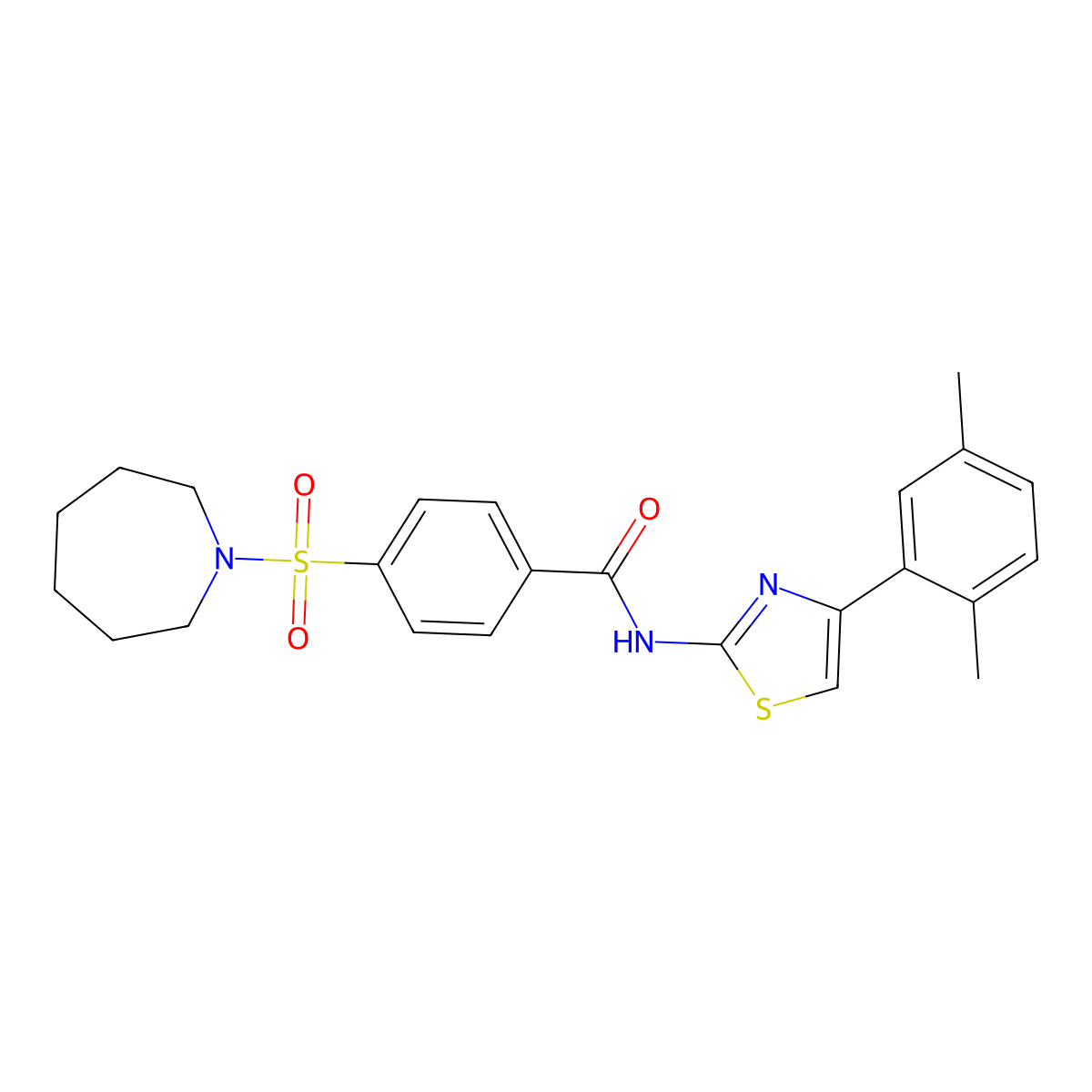 4-(azepan-1-ylsulfonyl)-N-(4-(2,5-dimethylphenyl)thiazol-2-yl)benzamide molecular structure, CAS 306736-26-5