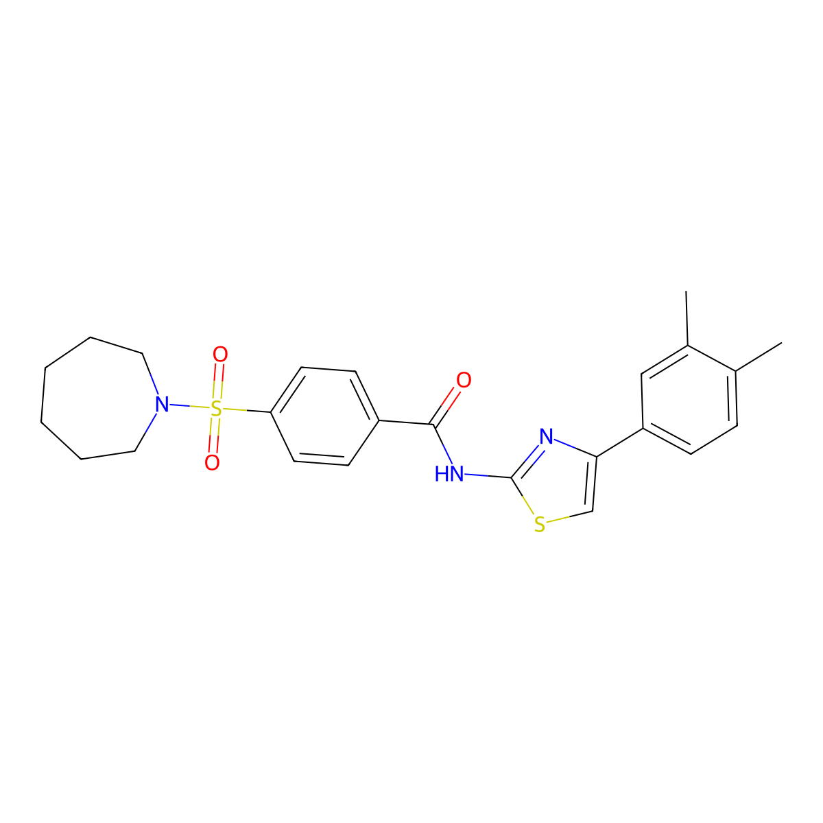 4-(azepan-1-ylsulfonyl)-N-(4-(3,4-dimethylphenyl)thiazol-2-yl)benzamide molecular structure, CAS 306736-27-6