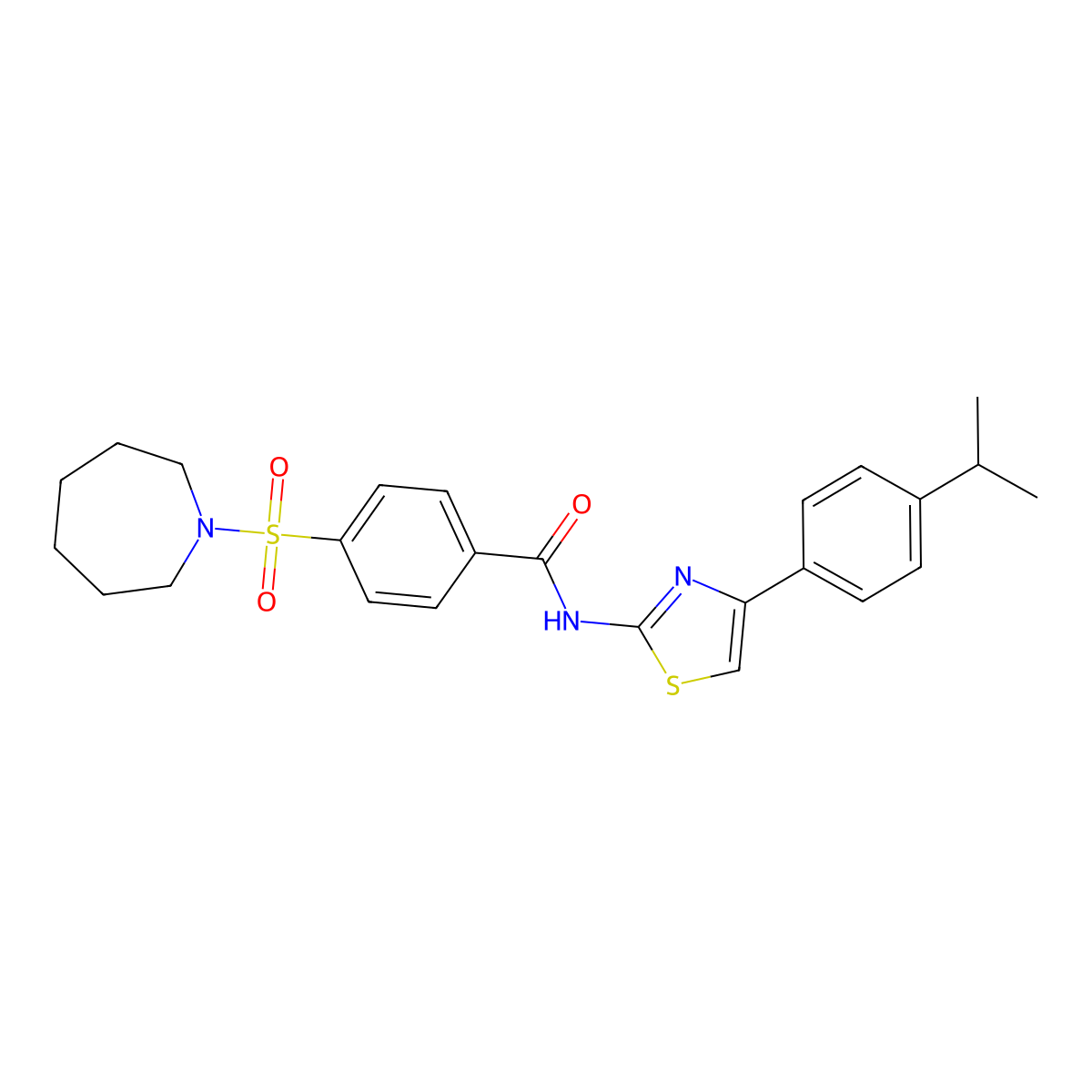 4-(azepan-1-ylsulfonyl)-N-(4-(4-isopropylphenyl)thiazol-2-yl)benzamide molecular structure, CAS 306736-29-8