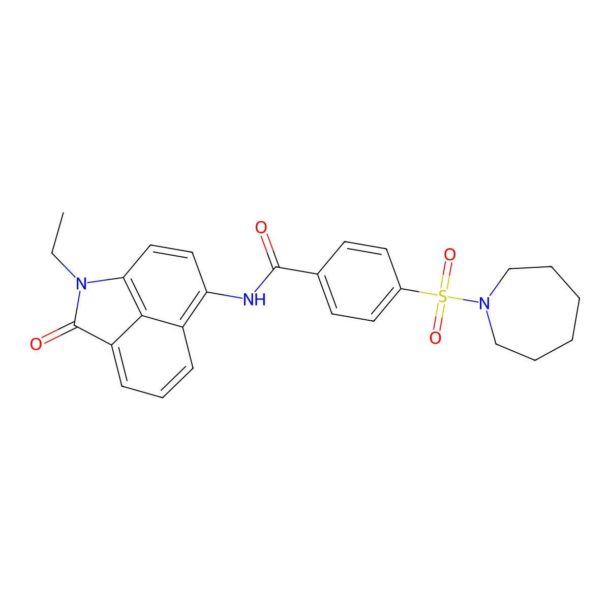 4-(azepane-1-sulfonyl)-N-{2-ethyl-3-oxo-2-azatricyclo[6.3.1.0^{4,12}]dodeca-1(11),4,6,8(12),9-pentaen-9-yl}benzamide molecular structure, CAS 306736-34-5