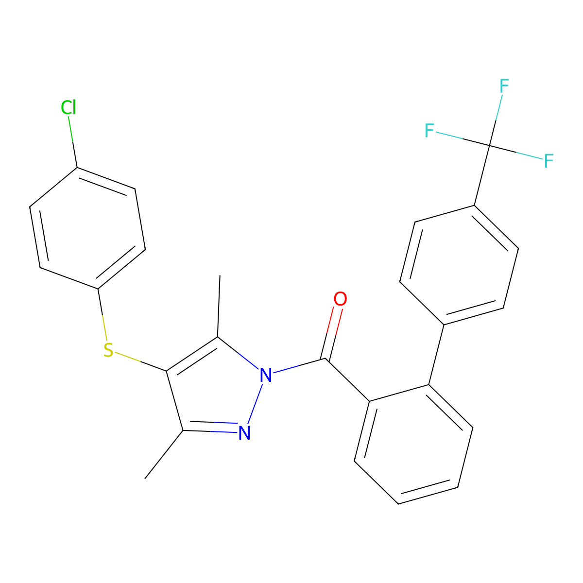 (4-((4-chlorophenyl)thio)-3,5-dimethyl-1H-pyrazol-1-yl)(4'-(trifluoromethyl)-[1,1'-biphenyl]-2-yl)methanone molecular structure, CAS 306736-53-8