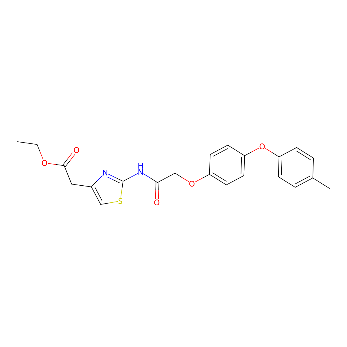 Ethyl 2-(2-{2-[4-(4-methylphenoxy)phenoxy]acetamido}-1,3-thiazol-4-yl)acetate molecular structure, CAS 306736-59-4