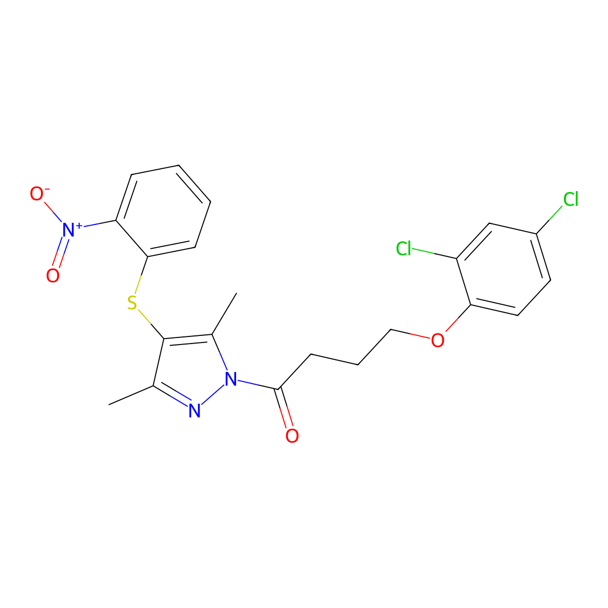 4-(2,4-Dichlorophenoxy)-1-[3,5-dimethyl-4-(2-nitrophenyl)sulfanylpyrazol-1-yl]butan-1-one molecular structure, CAS 306736-70-9