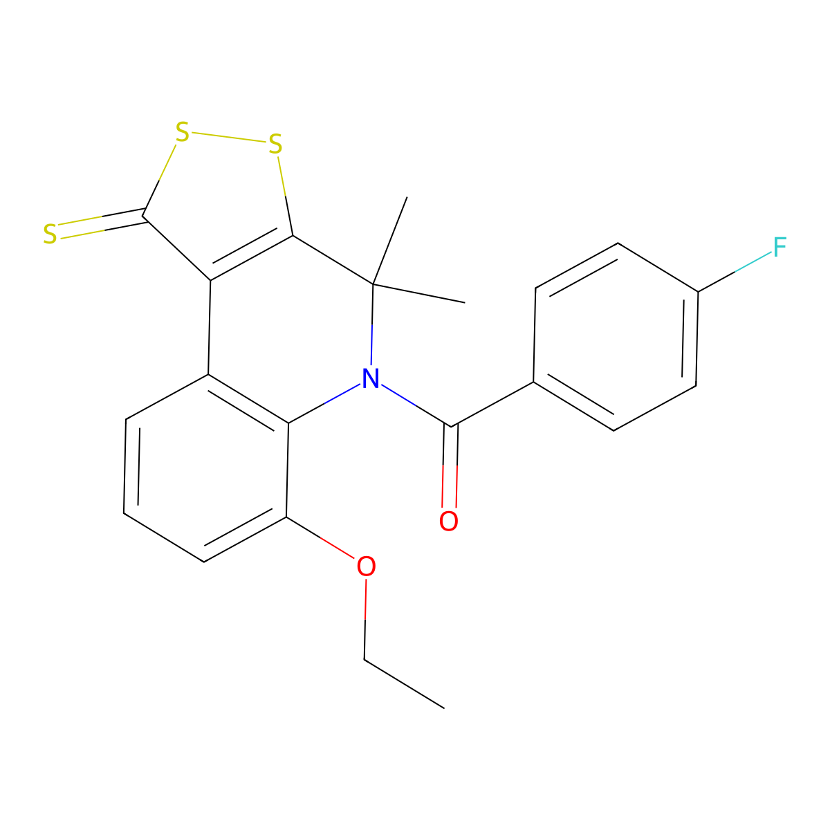 (6-Ethoxy-4,4-dimethyl-1-thioxo-1,4-dihydro-2,3-dithia-5-aza-cyclopenta[a]naphthalen-5-yl)-(4-fluoro-phenyl)-methanone molecular structure, CAS 306737-48-4