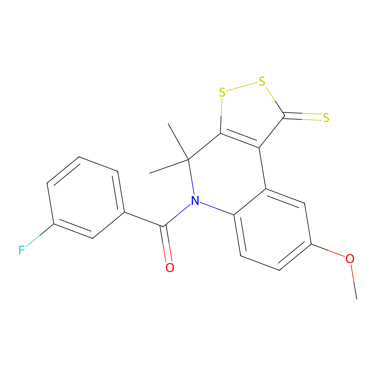 (3-fluorophenyl)(8-methoxy-4,4-dimethyl-1-thioxo-1,4-dihydro-5H-[1,2]dithiolo[3,4-c]quinolin-5-yl)methanone molecular structure, CAS 306737-56-4