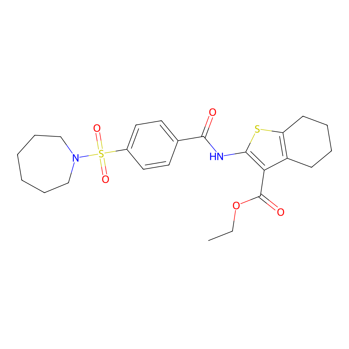 Ethyl 2-(4-(azepan-1-ylsulfonyl)benzamido)-4,5,6,7-tetrahydrobenzo[b]thiophene-3-carboxylate molecular structure, CAS 306738-17-0