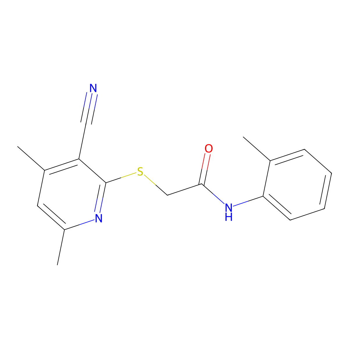 2-((3-Cyano-4,6-dimethylpyridin-2-yl)thio)-N-(o-tolyl)acetamide molecular structure, CAS 306744-48-9