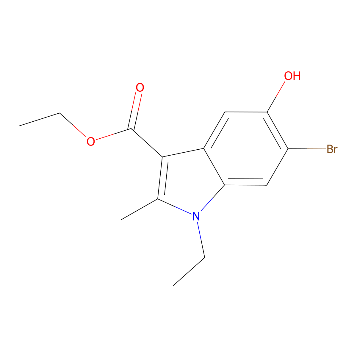 Ethyl 6-bromo-1-ethyl-5-hydroxy-2-methyl-1H-indole-3-carboxylate molecular structure, CAS 306746-13-4