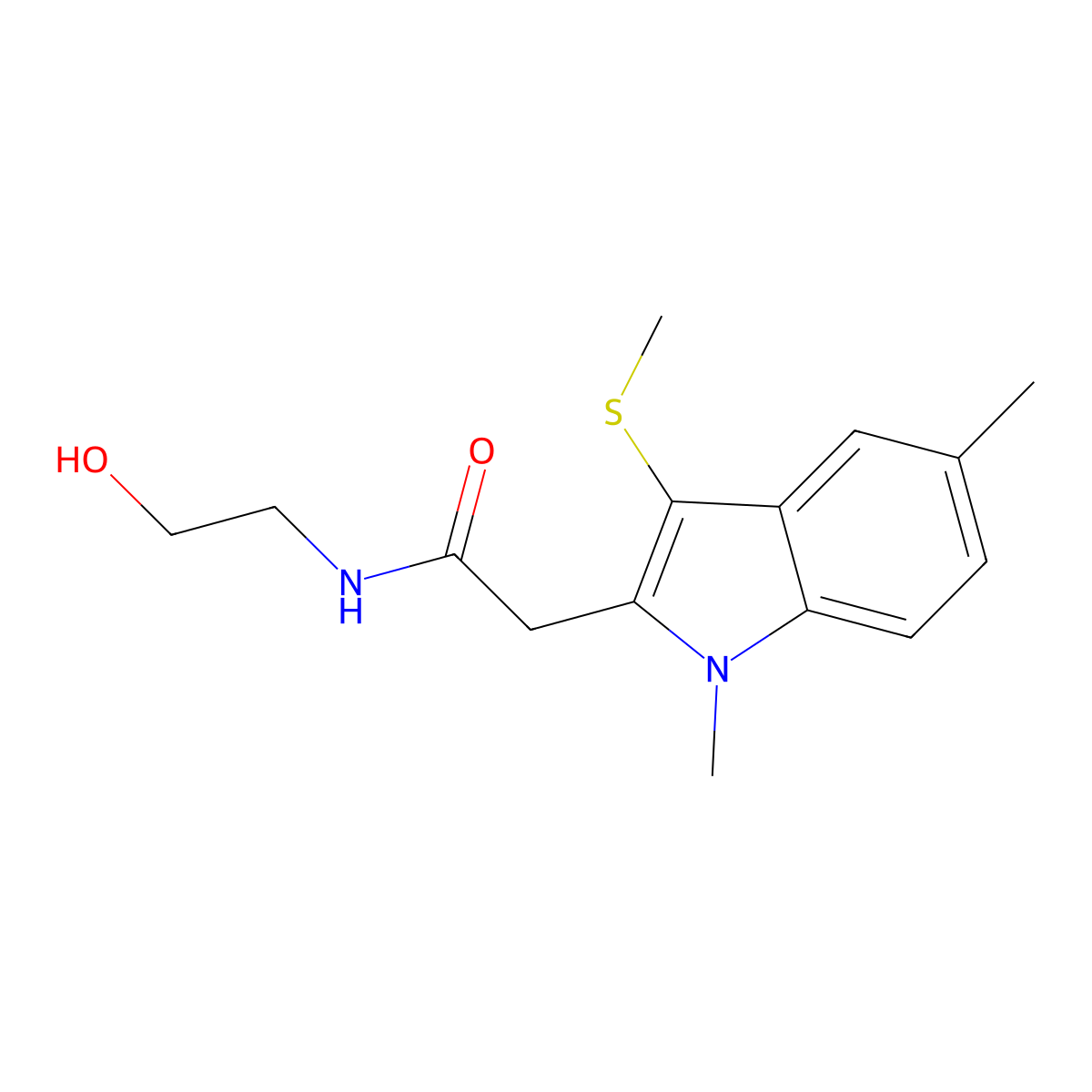 1H-Indole-2-acetamide, N-(2-hydroxyethyl)-1,5-dimethyl-3-(methylthio)- molecular structure, CAS 306746-15-6