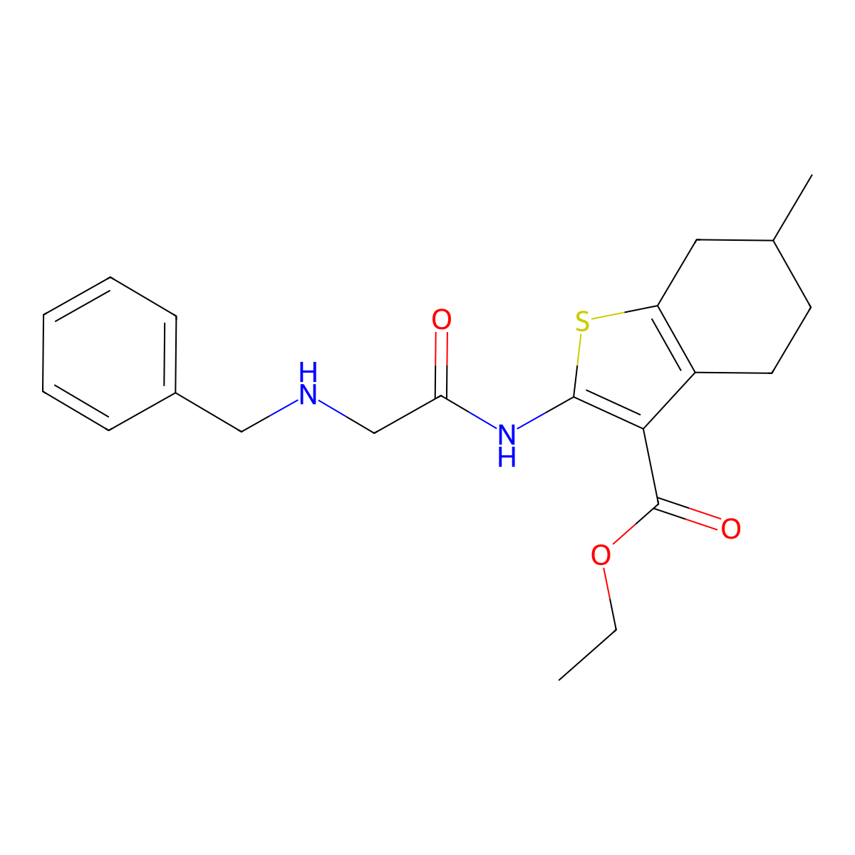 ethyl 2-[(N-benzylglycyl)amino]-6-methyl-4,5,6,7-tetrahydro-1-benzothiophene-3-carboxylate molecular structure, CAS 306749-41-7