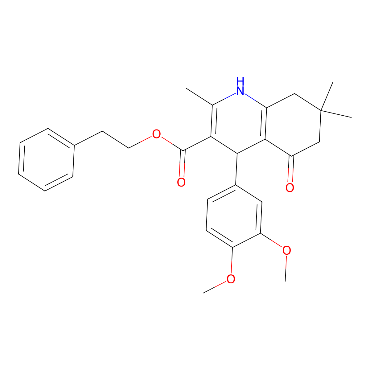 2-Phenylethyl 4-(3,4-dimethoxyphenyl)-2,7,7-trimethyl-5-oxo-1,4,5,6,7,8-hexahydroquinoline-3-carboxylate molecular structure, CAS 306749-44-0