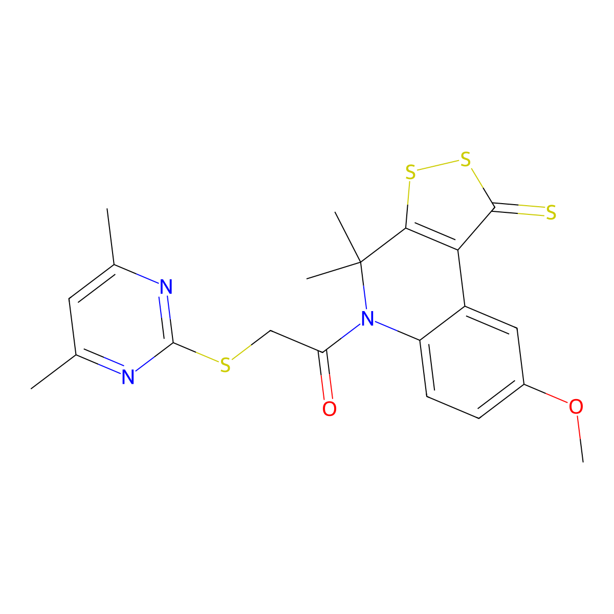 5-{[(4,6-dimethylpyrimidin-2-yl)thio]acetyl}-8-methoxy-4,4-dimethyl-4,5-dihydro-1H-[1,2]dithiolo[3,4-c]quinoline-1-thione molecular structure, CAS 306749-46-2