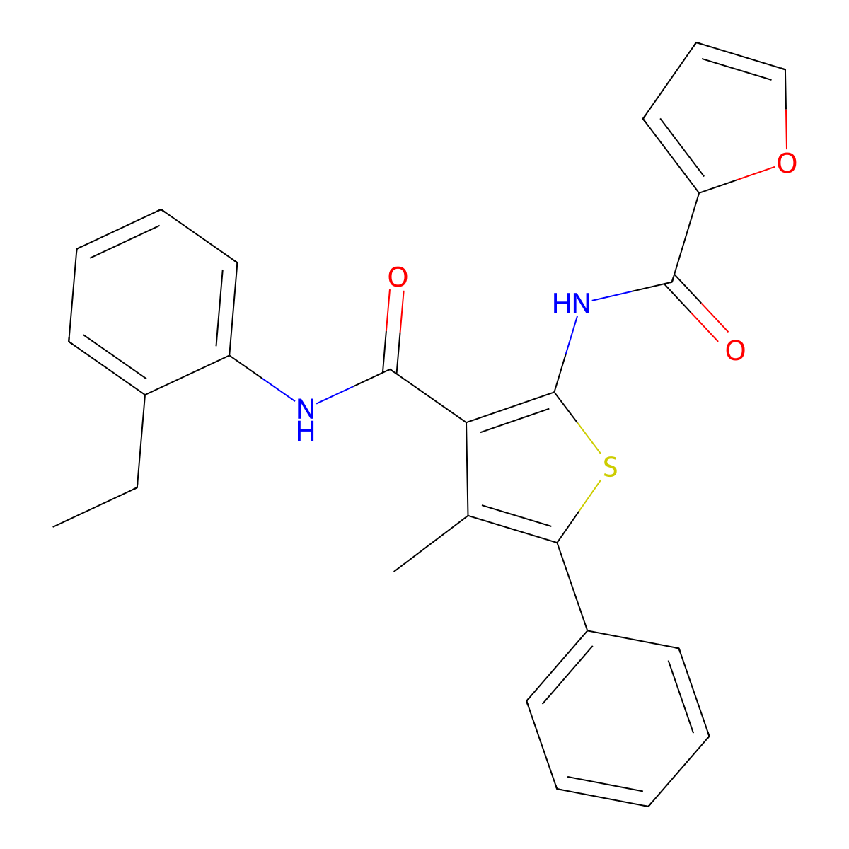 N-[3-[(2-ethylphenyl)carbamoyl]-4-methyl-5-phenylthiophen-2-yl]furan-2-carboxamide molecular structure, CAS 306749-50-8